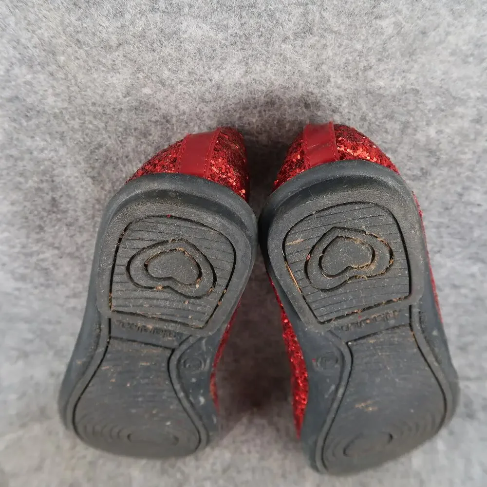 Xhilaration Shoes Kids Girls 2.5 Ballet Flats Red Glitter Bow Slip On Round Toe